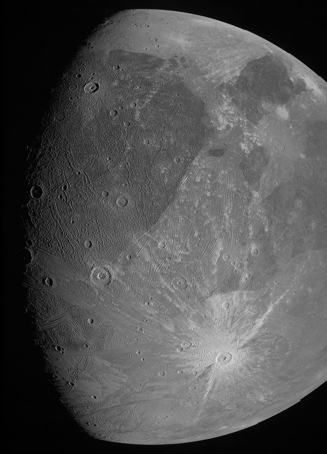 Image of Ganymede by JunoCam imager on Juno spacecraft during June 7 2021 flyby