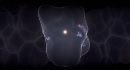 Artist's illustration of the Local Bubble with star formation occurring on the bubble's surface. Scientists have now shown how a chain of events beginning 14 million years ago with a set of powerful supernovae led to the creation of the vast bubble, responsible for the formation of all young stars within 500 light years of the Sun and Earth.