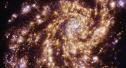 This image features the spectacular galaxy NGC 4254, also known as Messier 99. It’s an example of a grand design spiral galaxy, featuring strong, prominent, well-defined arms that wrap clearly around the galaxy’s centre.