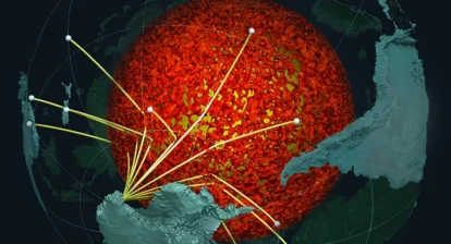 The geology of Earth's Southern Hemisphere has bee mapped in extremely high-resolution by scientists. It reveals a previously undiscovered ancient ocean floor 2,900 km (1,800 miles) below the surface that may wrap around the core. Seismic waves from earthquakes in the southern hemisphere were used to sample the structure along the Earth's core-mantle boundary. Image: Edward Garnero and Mingming Li/Arizona State University