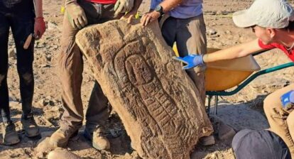 A stela that challenges longstanding interpretations of how the carvings represent gender and social roles in prehistoric times. Credit: Durham University