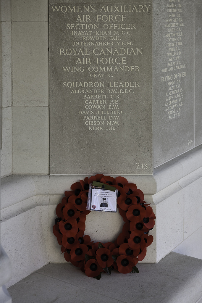 Inayat Khan's inscription at the Air Forces Memorial at Runnymede, England, memorialising those without a known grave