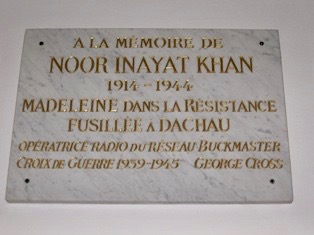 Noor Inayat Khan's memorial plaque at the Dachau Memorial Hall