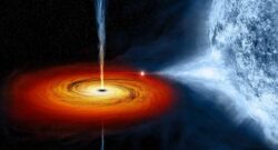 The black hole pulls material from a companion star towards it, forming a disc that rotates around the black hole before falling into it. Credit: NASA/CXC/M. Weiss