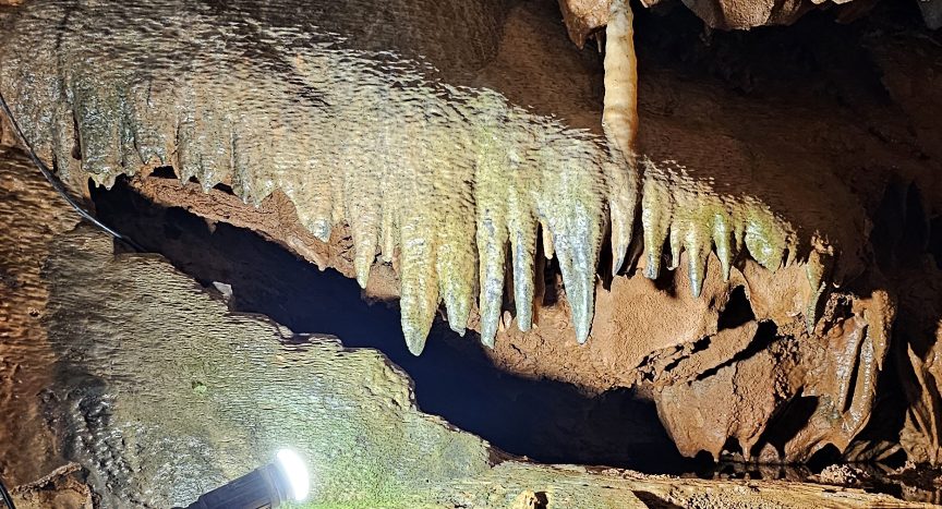 Stalactites and stalagmites at Kent's Caverns, Torquay. Credit: 360onhistory.com