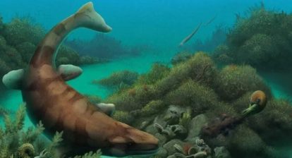 An artist imagines what Globidens alabamaensis would have looked like when present-day Texas was still submerged. Nathan Dehaut, Journal of Paleontological Sciences